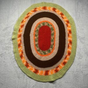 Handmade Crochet Area Rug Multi Color Retro 70s Boho Oval Accent Rug Small